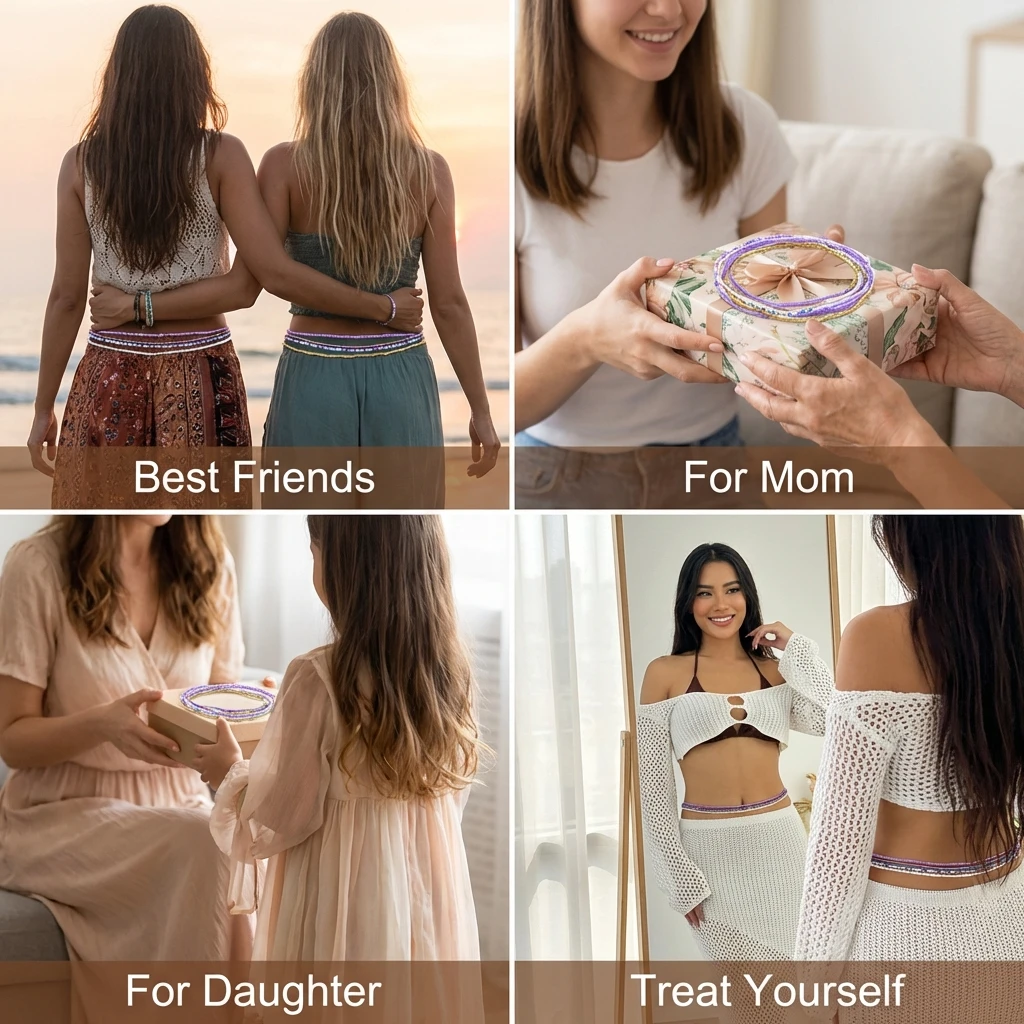 Böhmische Lila Taillenketten für Frauen Y2K Ästhetik Elastisches Bauchketten-Set Sommer Strand Sexy Körperschmuck Accessoires Geschenk – Detail 6