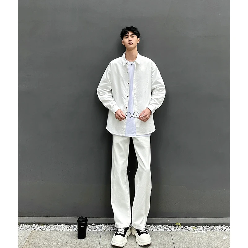 

Белые эластичные джинсы мужские летние прямые леггинсы с легким клешем, облегающие, молодежные, модные, из хлопка, полиэстера и спандекса