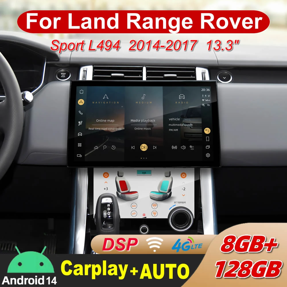 13.3 inch Android 14 Car Radio For Range Rover Sport L494 2014-2017 Multimedia Player Carplay retains the original feature menu