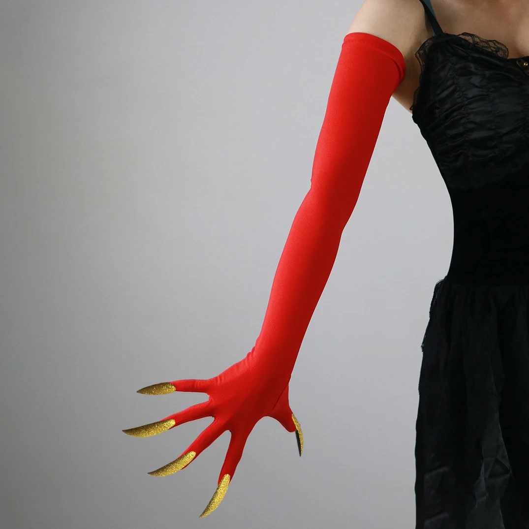 60cm Nagelhandschuhe Lange Geisterkrallen Rot-Weiß Dämon Halloween Party Cosplay Kleidungszubehör Requisiten Hexe Gothic Elastisch Dehnbar – Detail 6