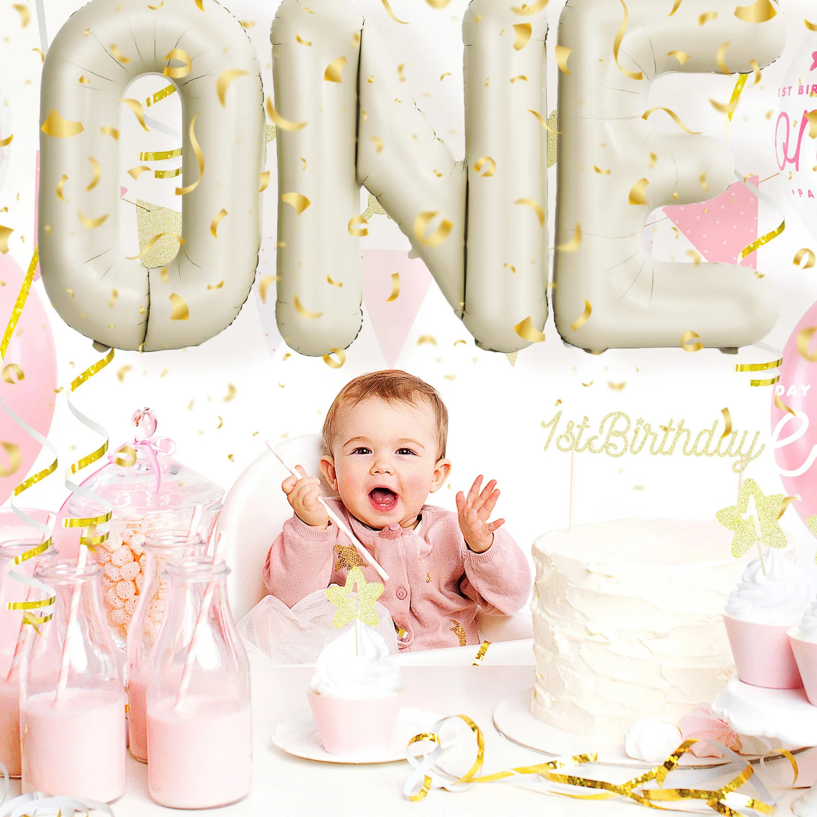 

Letter Balloons Large Aluminum Film for Birthday Party Foil Letters Decoration Girl Beige Baby