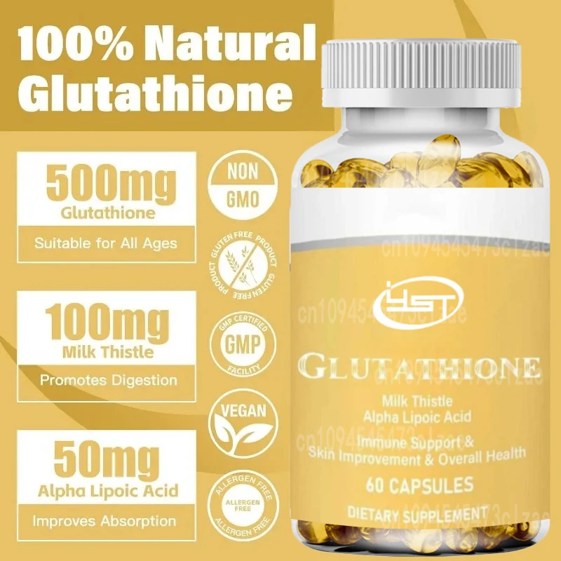 Liposomal Glutathione Supplement Containing Milk Thistle and Alpha Lipoic Acid for Immune and Skin Health Support, 60 Capsules