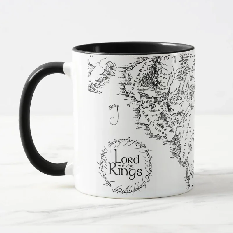 Taza de cerámica con mapa de la Tierra Media, regalo de El Señor de los Anillos, taza de cerámica con diseño de anillo, utensilio de bebida moderno para adultos, con asa única.