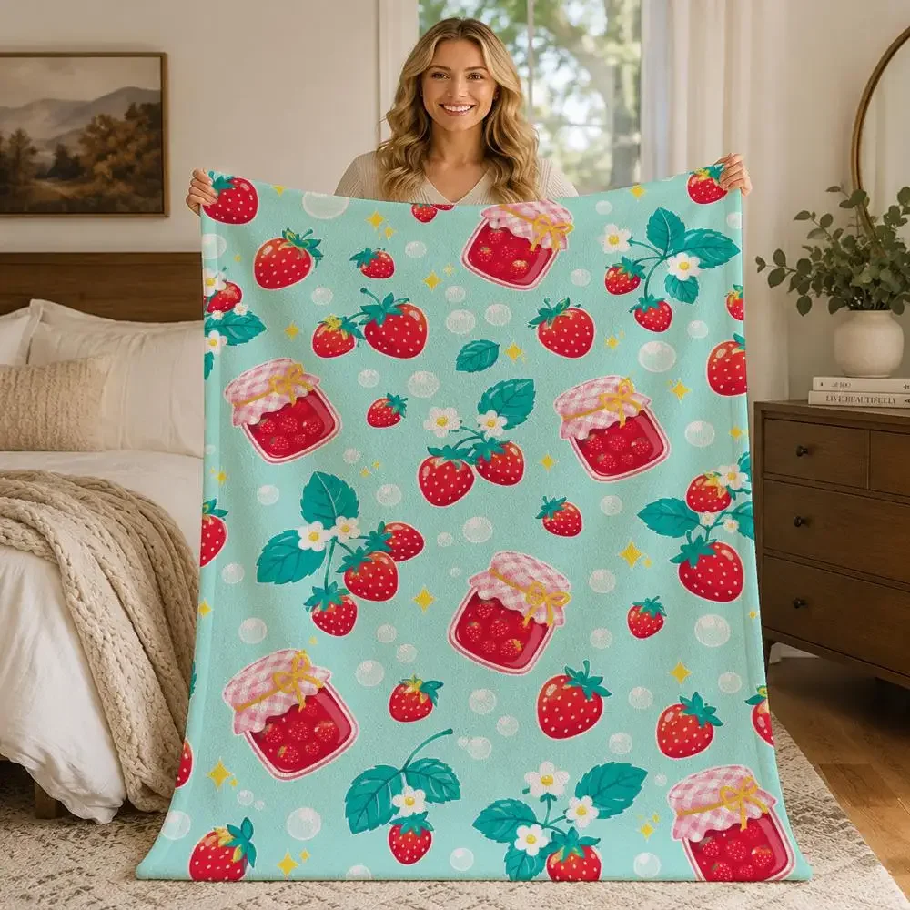 Cute Strawberry Watermelon Fruit Pattern Throw Blankets Soft Warm Flannel Blanket Bedding for Bed Living room Home Sofa
