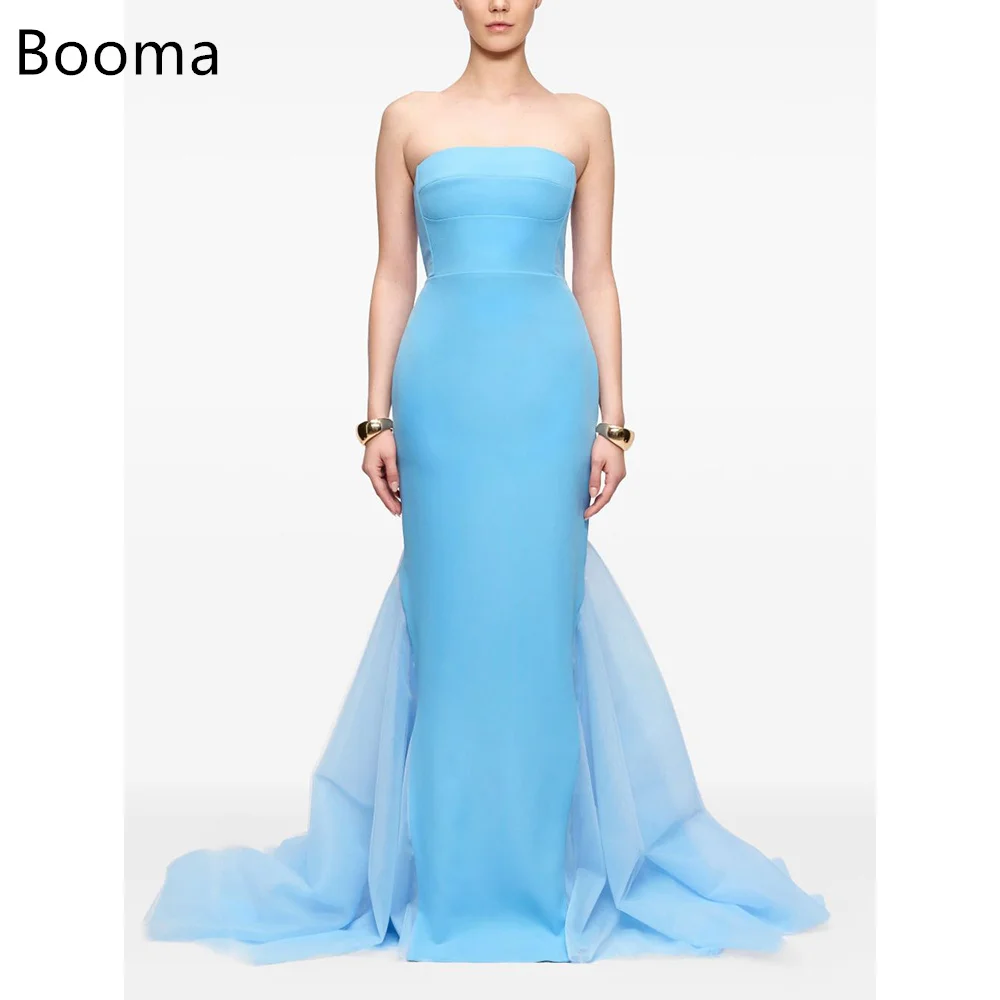 

Booma Mermaid Bule Strapless Satin Simple Prom Dresses Formal Gowns for Women Long Pleat Evening Dress Customized 2025