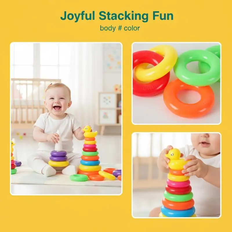 1 Set Animals Rainbow Stacked Ring Tower Stacking Toys Children's Montessori Toy Infant Development Early Education Toys