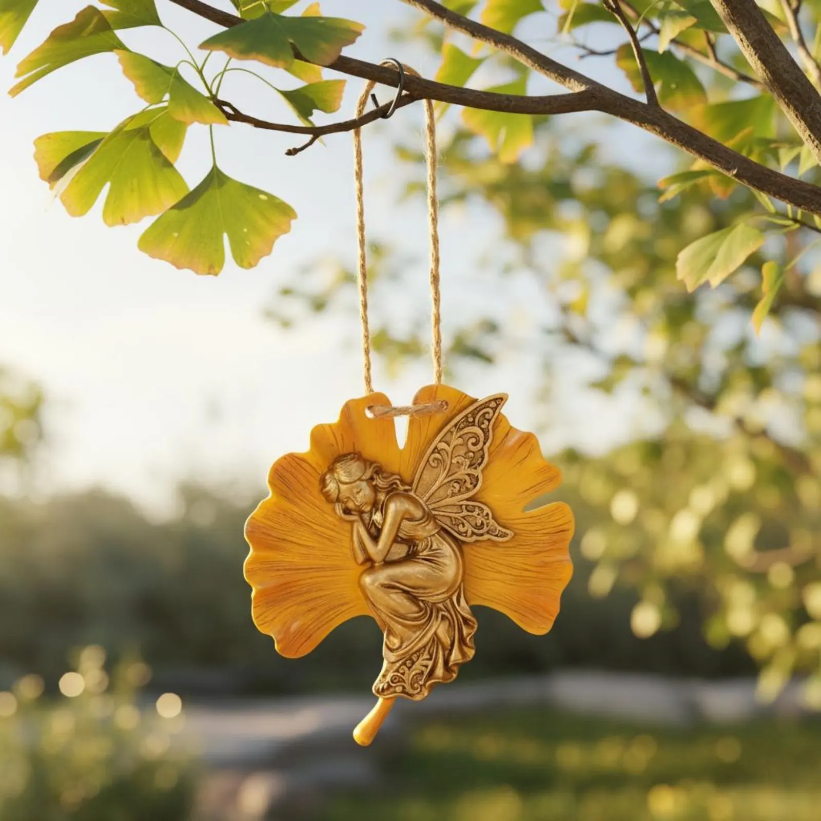 

Ginkgo Fairy Ornament Detailed Relief Resin Hanging Ornament Fairy Wall Hanging Hand Painted Intricate Garden Decoration
