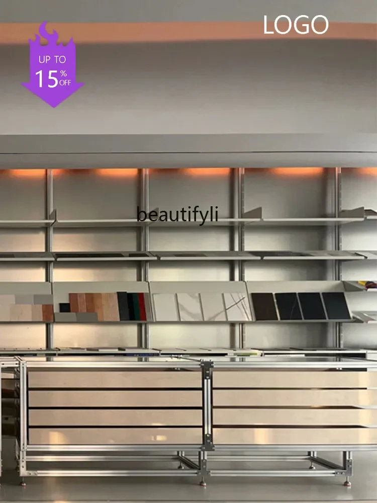 Q181  Coffee Shop Glass Display Stand Simple Modern Aluminum Profile Kitchen Island Store Display Rack Storage Rack