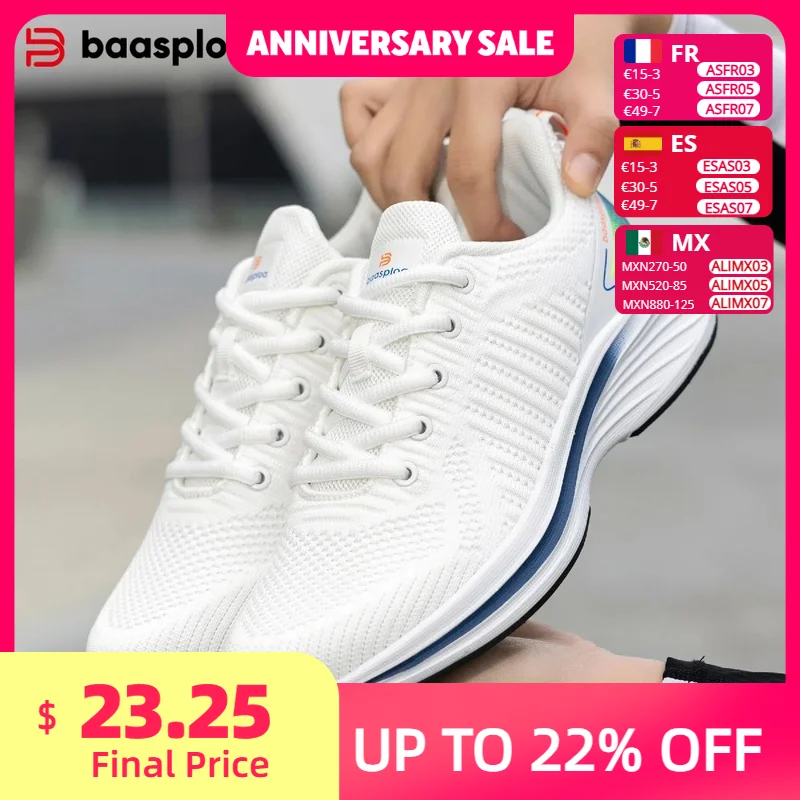 

Baasploa Women Running Shoes Comfort Lightweight Sport Shoes New Mesh Breathable White Casual Sneakers Lace-Up Non-Slip