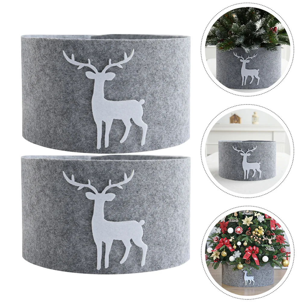 2 Pcs Christmas Tree Skirt Round Collar Reindeer Bottom Cover Decor Supply Adorable Mat Printing Apron Xmas Carpet