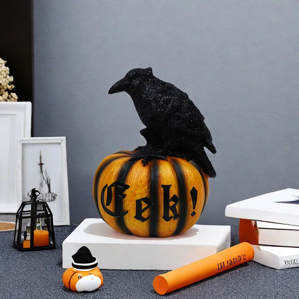 Halloween Crow Pumpkin Decoration Party Ghost Festival Resin Crafts Atmosphere Decoration Props