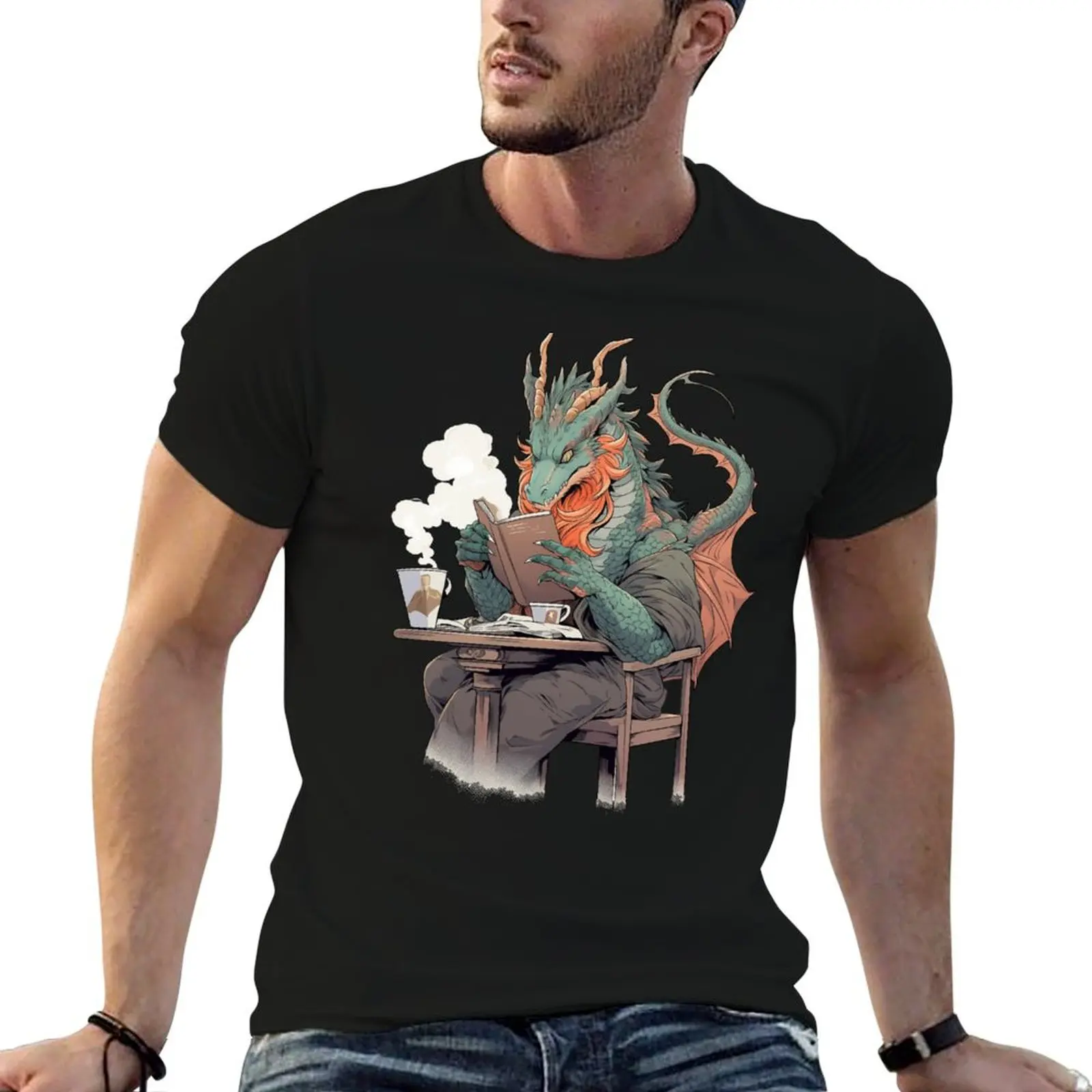 

Dragon's Day Off: Coffee and Book Time T-Shirt man t shirts graphic t shirt personalised funny t shirts cotton T-Shirt