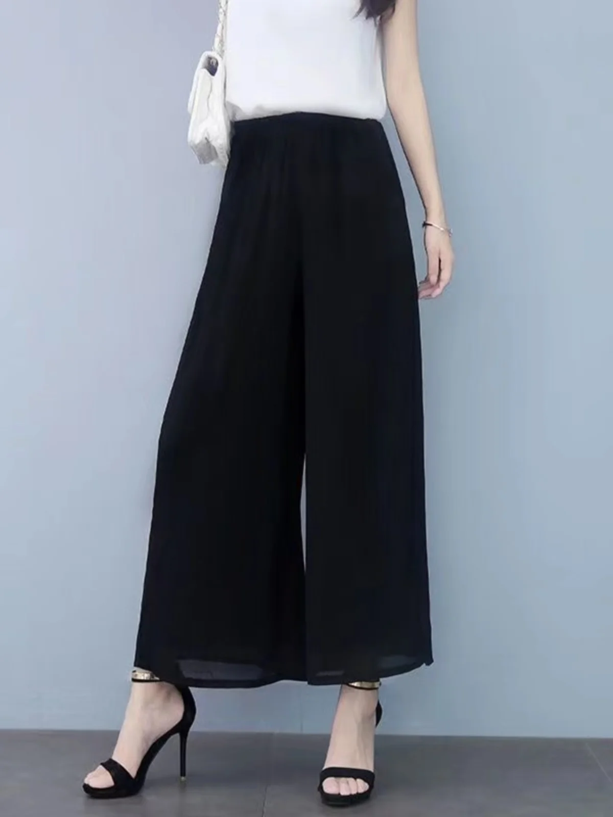 

Шифоновые драпированные брюки Bla с высокой талией и широкими штанинами, женские летние тонкие брюки длиной 7/8, повседневные брюки, универсальные, с изящной отделкой