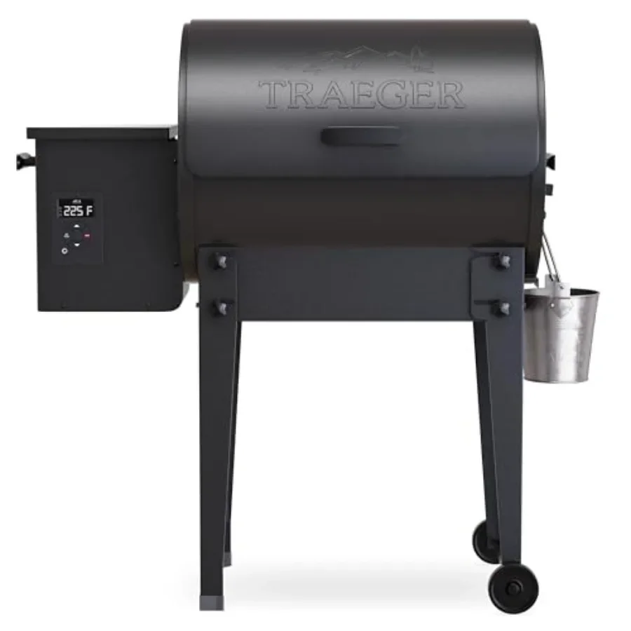 

Tailgating, camping, outdoor BBQ grill; wood pellet; black; foldable legs, 6-in-1 versatility, 300 sq. in. cooking space