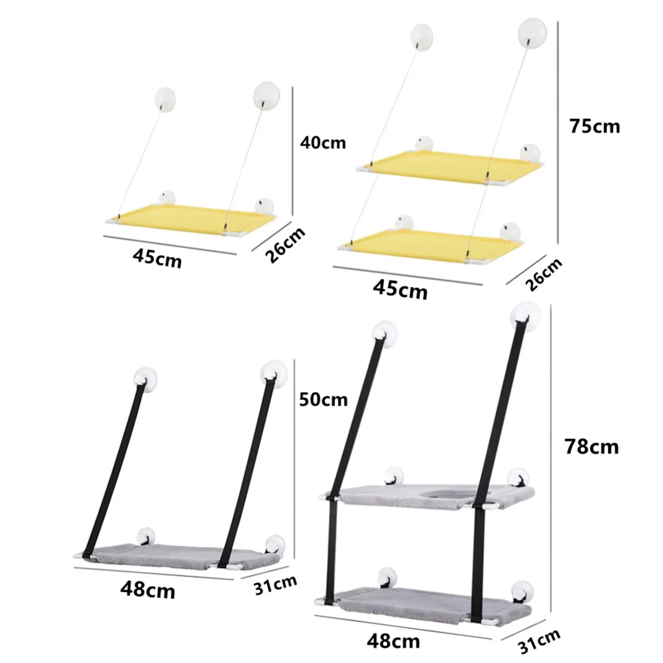 Cat Window Perch, Double Stack Cat Hammock Window Seat,Space Saving Cat Bed with Upgrade Strong Suction Cup