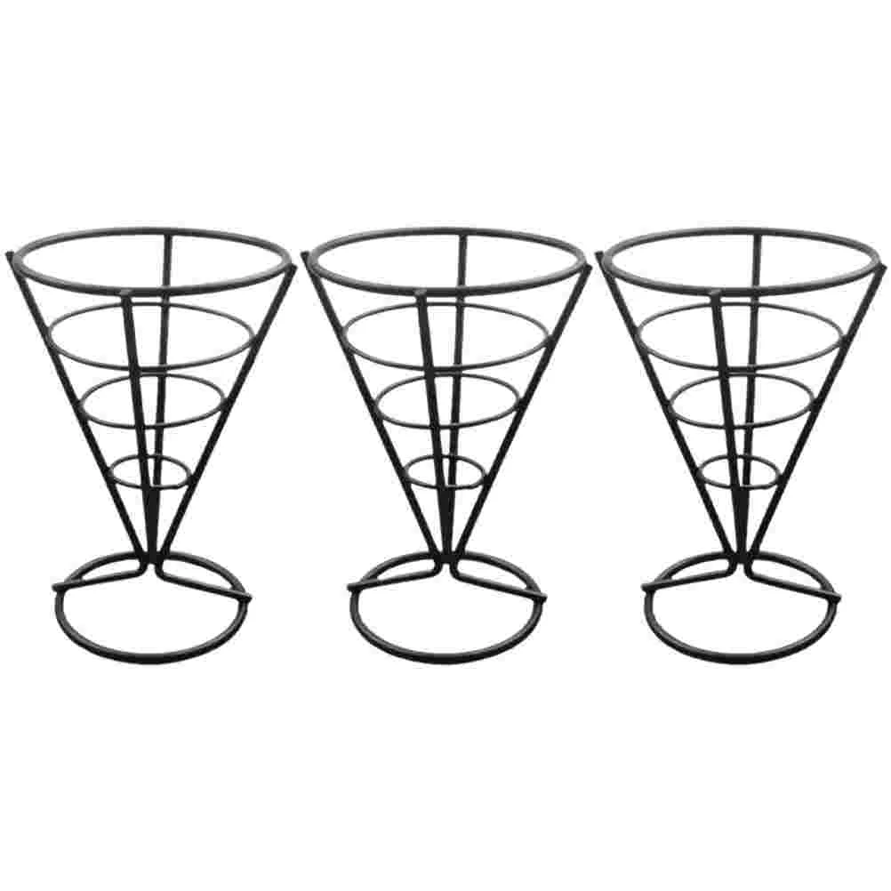 

2pcs Black French Fries Holder Stainless Steel Snack Basket Hollow Design Breathable Fresh Practical Kitchen Restaurant Cafe Bar
