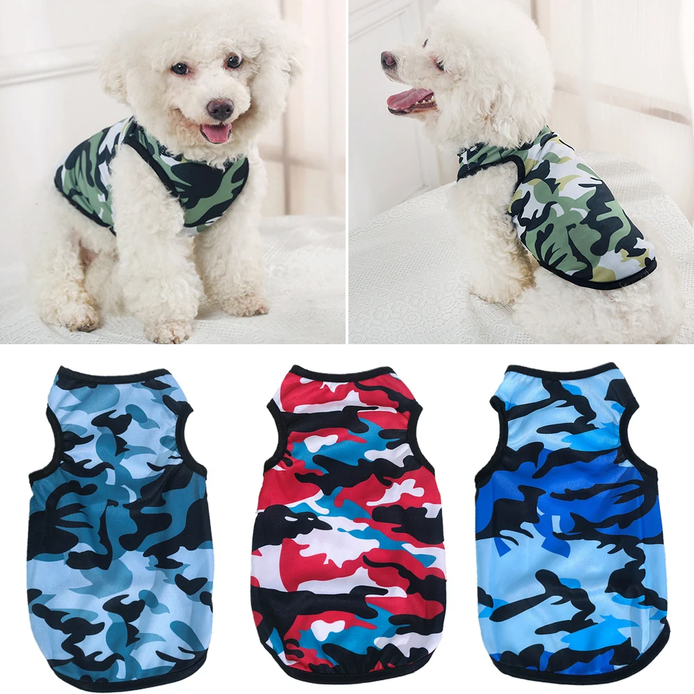 Camouflage Dog Clothes Summer Thin Dog Cat Vest Cute Puppy T-shirt Soft Comfor Teddy Chihuahua Sleeveless Vest Pet Supplies