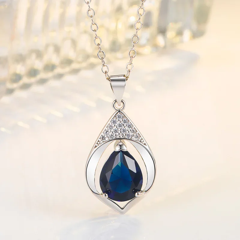 

925 Sterling Silver Origin Sapphire Jewelry Gemstone for Women Fine Collares Mujer Silver 925 Jewelry Sapphir Gemstone Necklace