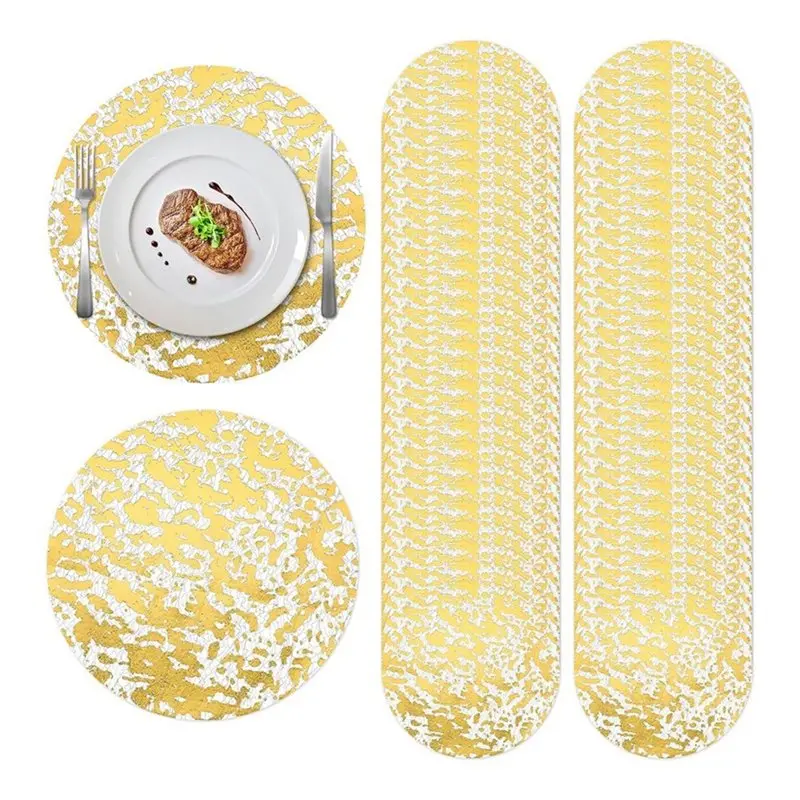 ABYN-For Party Wedding Home Decor Gold Disposable Placemats, 100 PCS 13 Inch Mesh Round Foil Table Mat Golden Plates