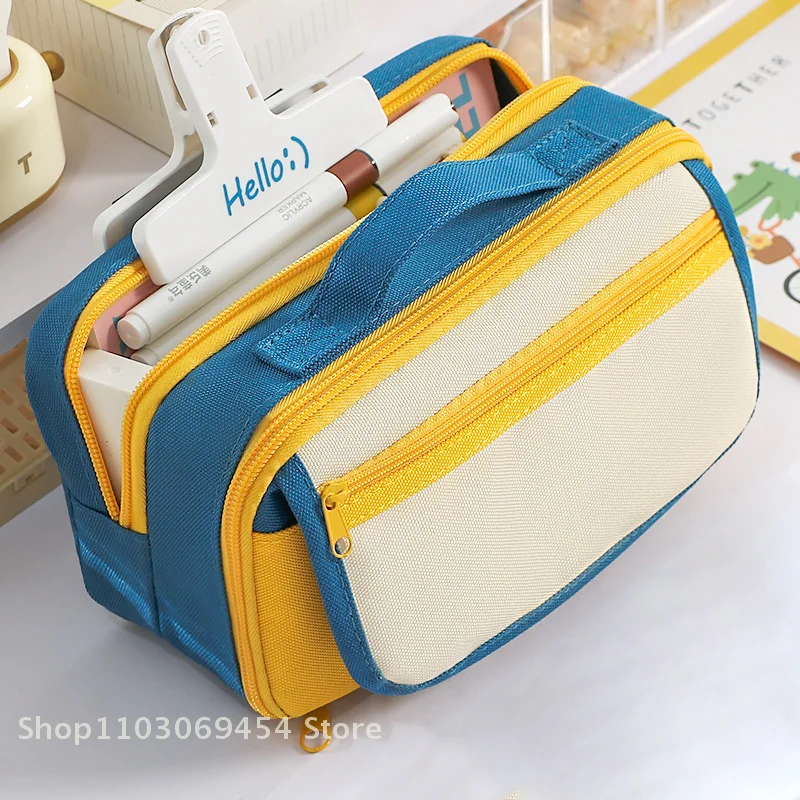 Large Capacity 2025 New Portable 9-layer Contrast Pencil Bag Niche Unisex Simple Multi-layer Stationery Bag