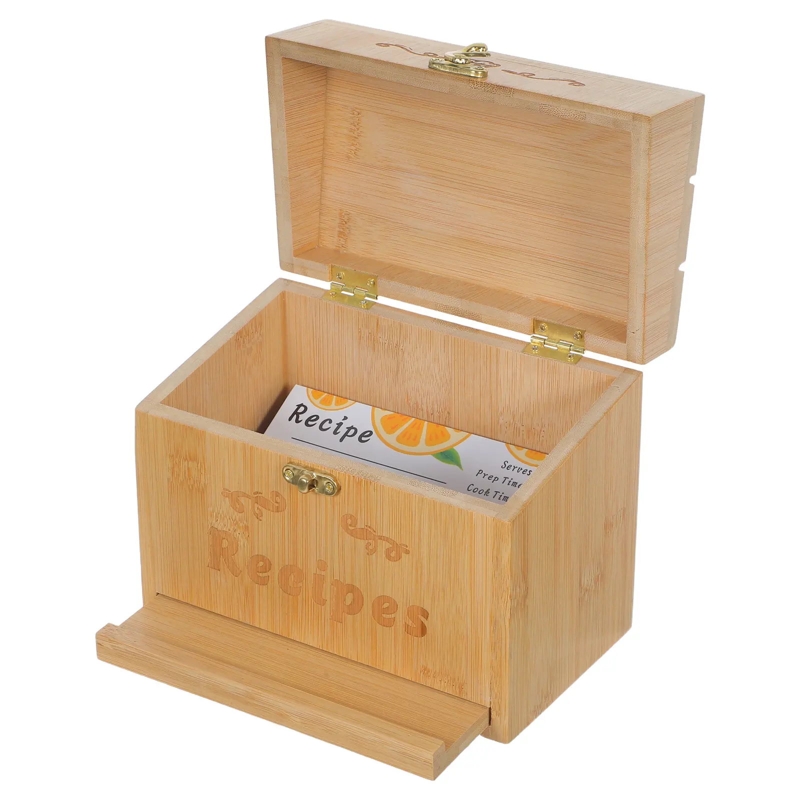 Wooden Recipe Card Holder Box 10 Cards Phone Stand Multifunctional Organizer for Cooking Kitchen Countertop Dustproof