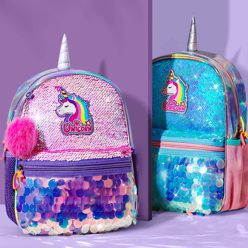 Sunveno Children\'s Backpack for Girls Pre-School Bag for Kindergarten Elementary - Reversible Sequin,Unicorn ,Lightweight Gift