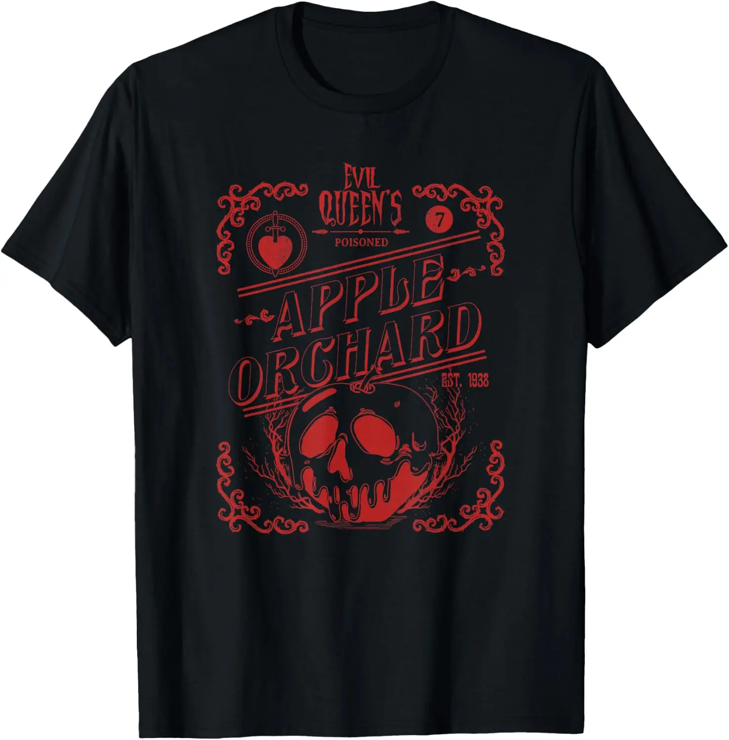 Villains Halloween Evil Queen's Apple Poster T-Shirt Men Halloween Festival Printed Graphic Tee, Casual Crew Neck Short Sleeve Spooky Gothic T‑Shirt for Holiday Party and Halloween Gift for Men.