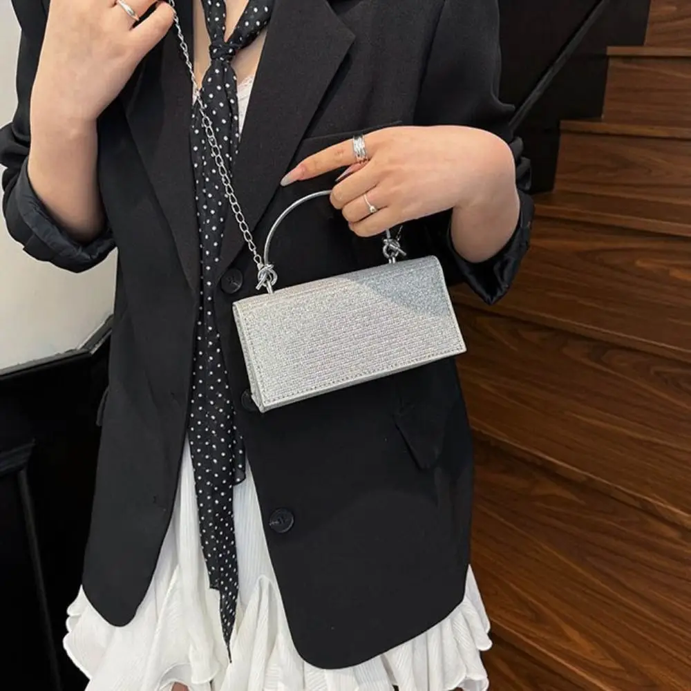 

Portable Elegant Women Clutch Bag Metal Top Handle Trendy Shiny Crossbody Bag Shoulder Solid color Ladies Tote Handbag Ladies