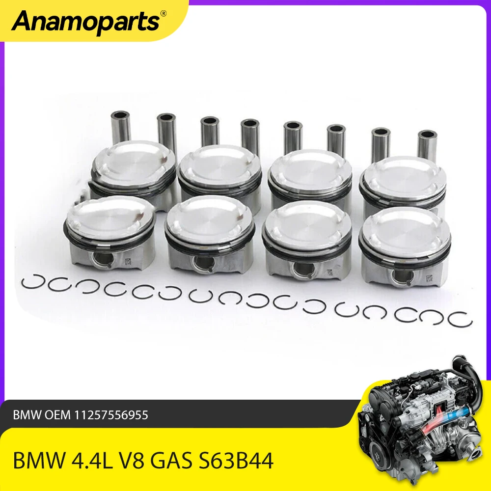 Engine Parts 8x Pistons with Rings Kit Φ89mm Fit 4.4 L S63B44 For BMW M5 M6 X5 X6 M E70 F10 F12 4.4L V8 GAS