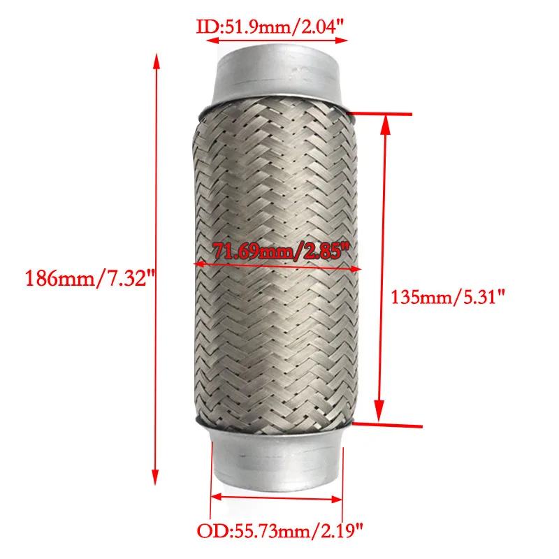 Universal 51mm/2inch Car Exhaust Flex Pipe Stainless Steel Double Braided Flex Connector Piping Weld Flexible Joint Tube for Muf