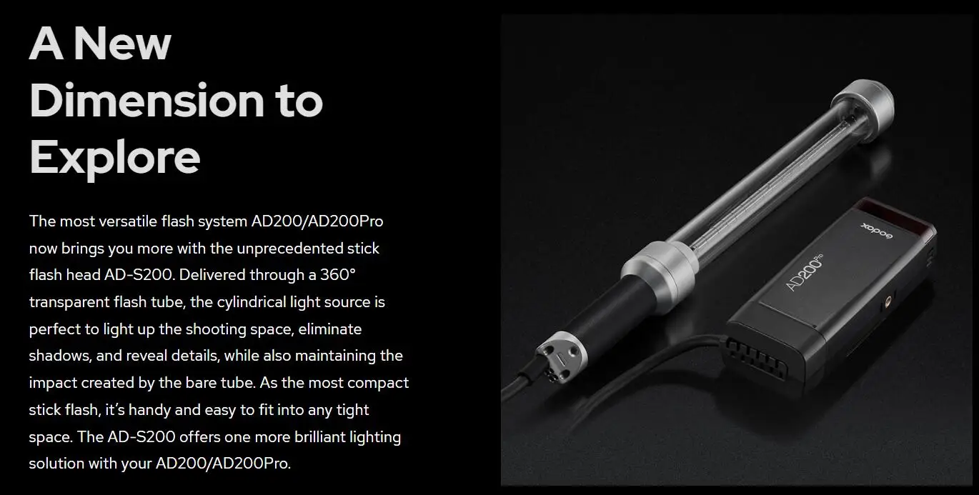 Godox AD-S200 200W Stick Flash Head for AD200/AD200Pro Speedlite Flash 360° Spread of light handheld LED Tube Light Stick Tube