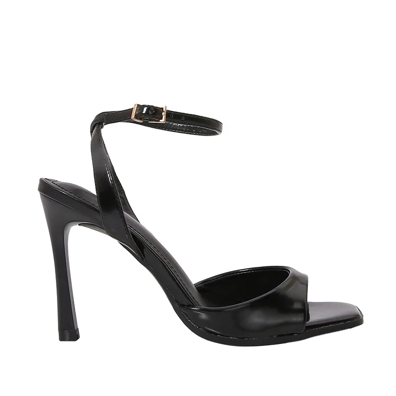 Black Patent Leather Ankle Strap Buckle Heeled Sandals Women Sexy Square Open Toe High Heels Summer Elegant Party Office Shoes image 6