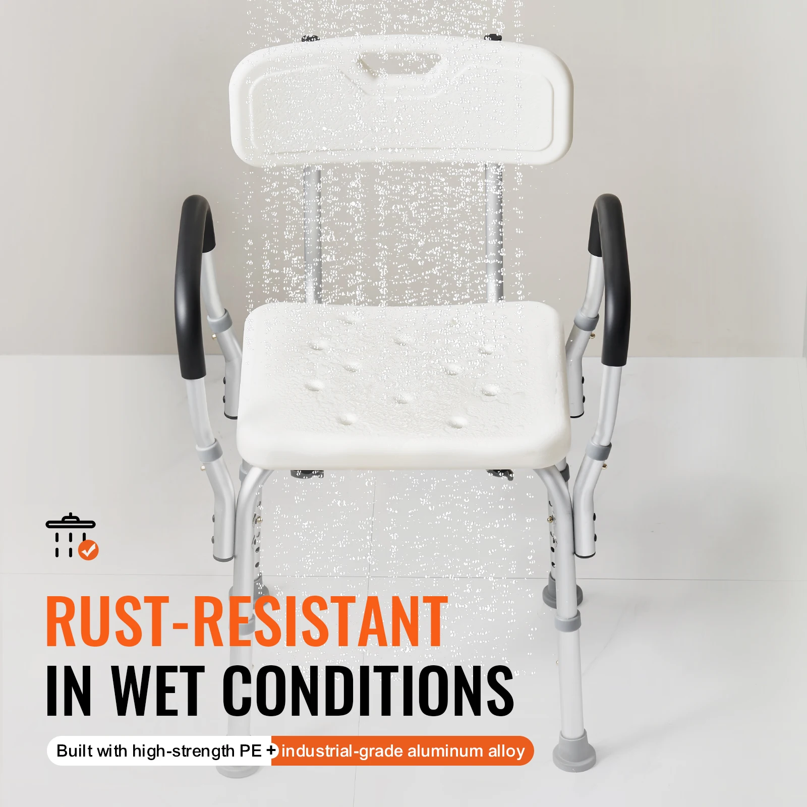 Adjustable Shower Chair with Back and Non-Slip Feet