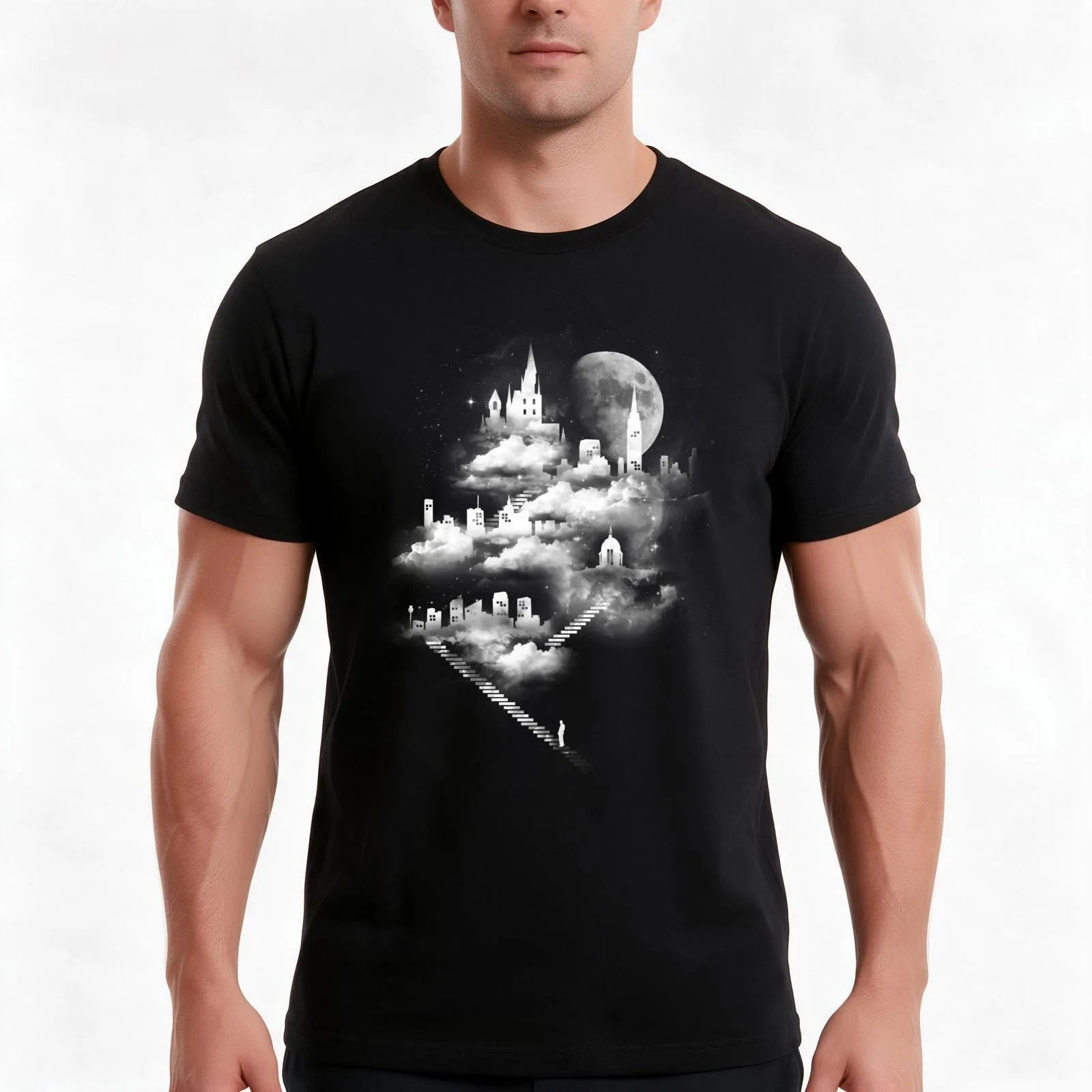 Stairway to Heaven T-Shirt Summer Casual Cotton Tee Oversized Streetwear Tops Vintage Graphic Print Loose Fit Short Sleeve