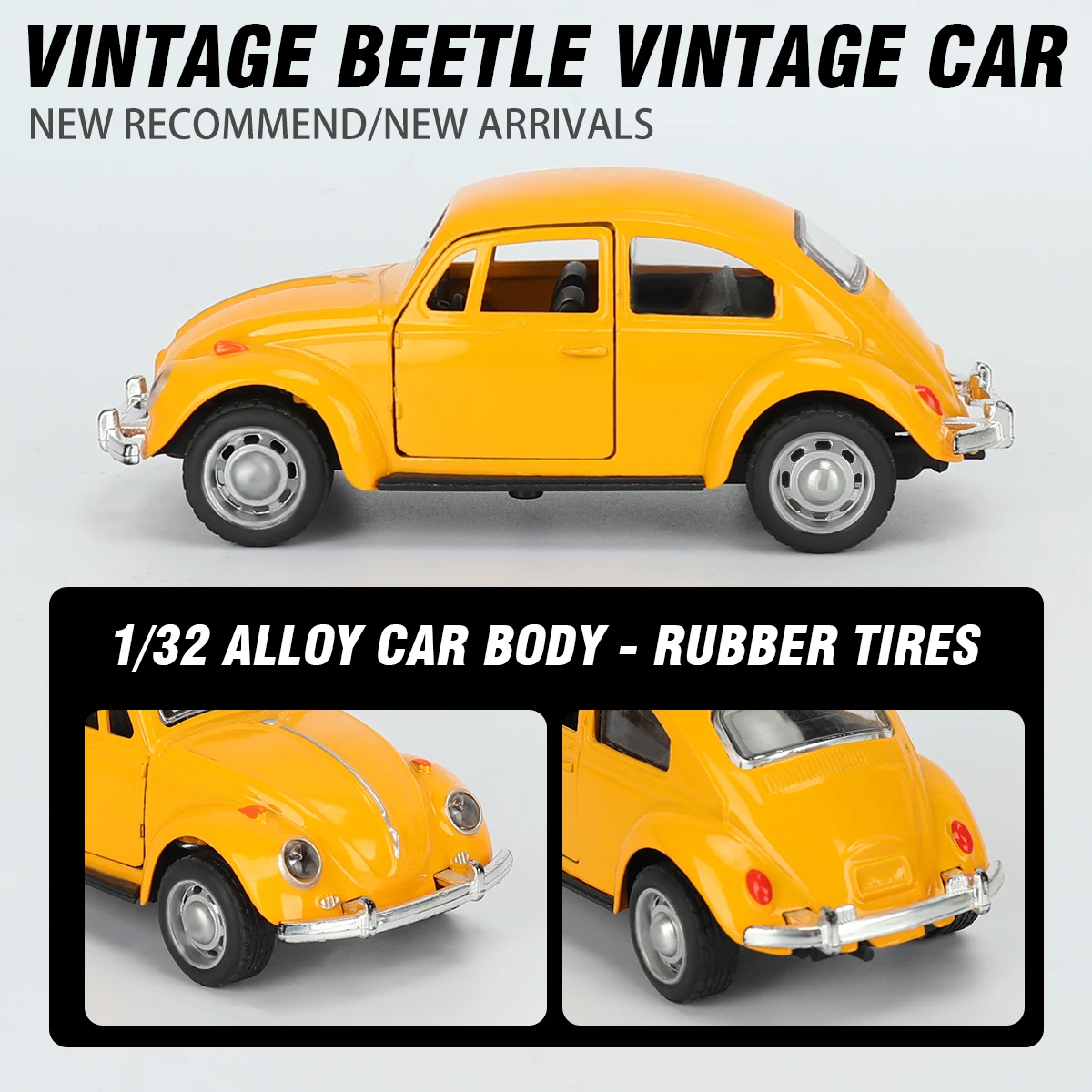 1 st 1:32 Vintage Kever Legering Model Auto Geel/Roze Deuropening Jongen Gift Kinderen Speelgoed Auto Desktop Vakantie Decor kerstcadeaus