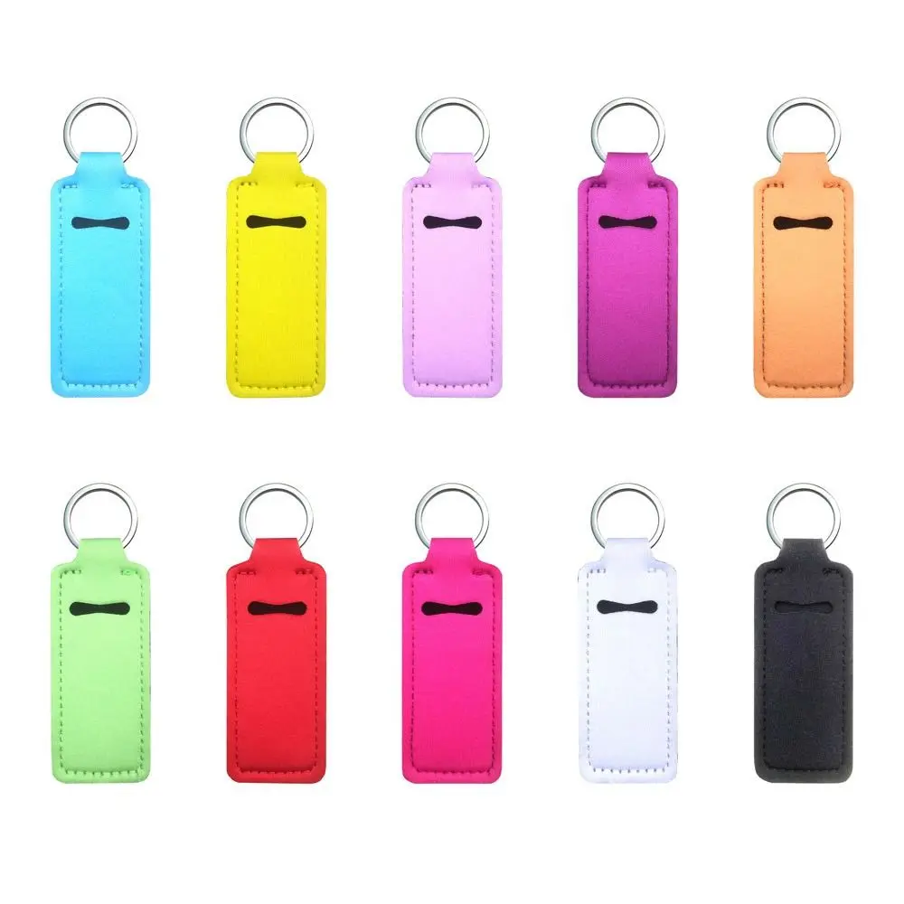 Neoprene Lipstick Keychain Bag Portable Multicolour Rectangle Lipstick Pouch Keyring Chapstick Bag Lipstick