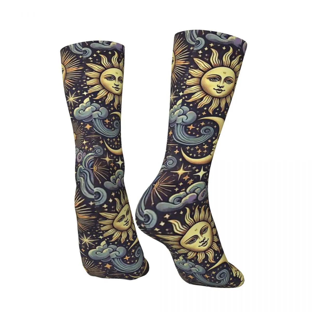 All Seasons Sun And Moon Whimsigoth Pattern Socks Harajuku Sport Middle Tube Socks Hip Hop Stockings for Men Women