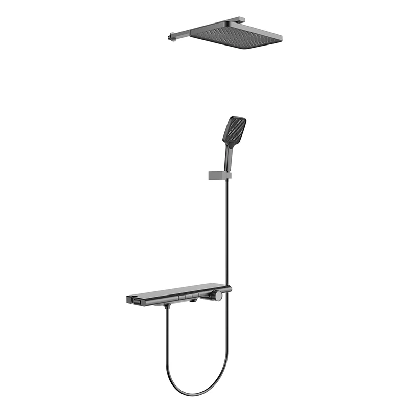 

Exposed Polished Multifunction Shower Set with Massage Rainfall Jet Spray Handheld Thermostatic Mixer Shower Faucet Slide Bar