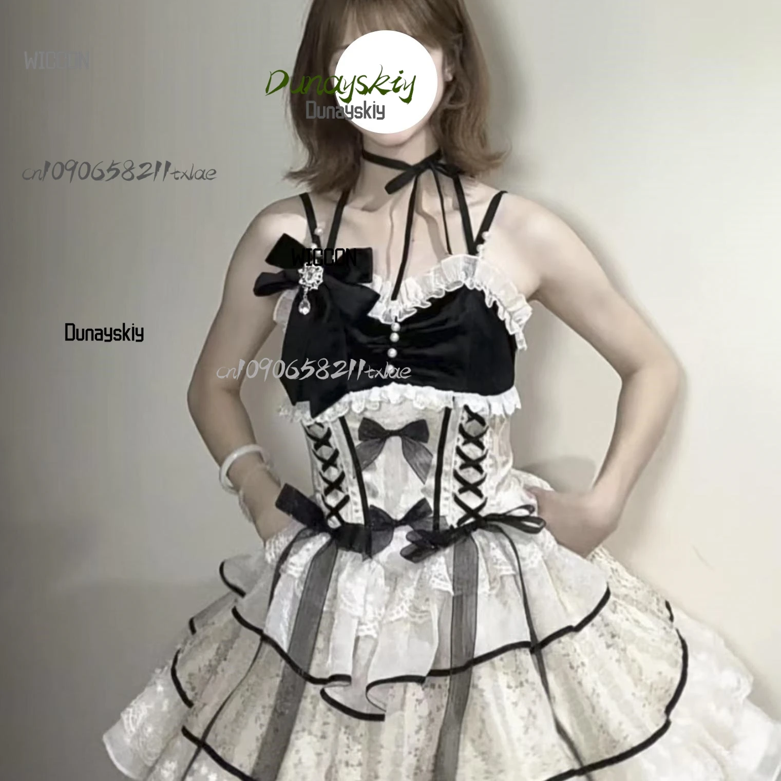 Elegantes Kawaii Prinzessin Lolita Kleid Cosplay Kostüm Gyrai Kei Sanftes exquisites Gothic Halloween Sommer Party Cosplay Kleid