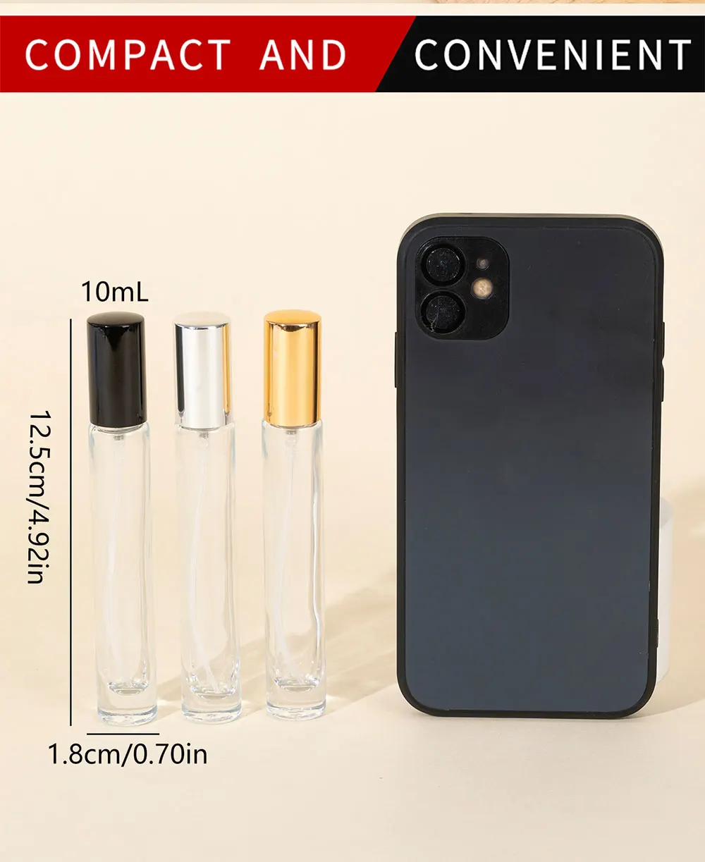6 Stück/Set Luxuriöse 10ml Glas-Parfümsprühflaschen - Nachfüllbare Transparente Sprühflaschen - Ideal für Reisen und Duftliebhaber – Detail 2
