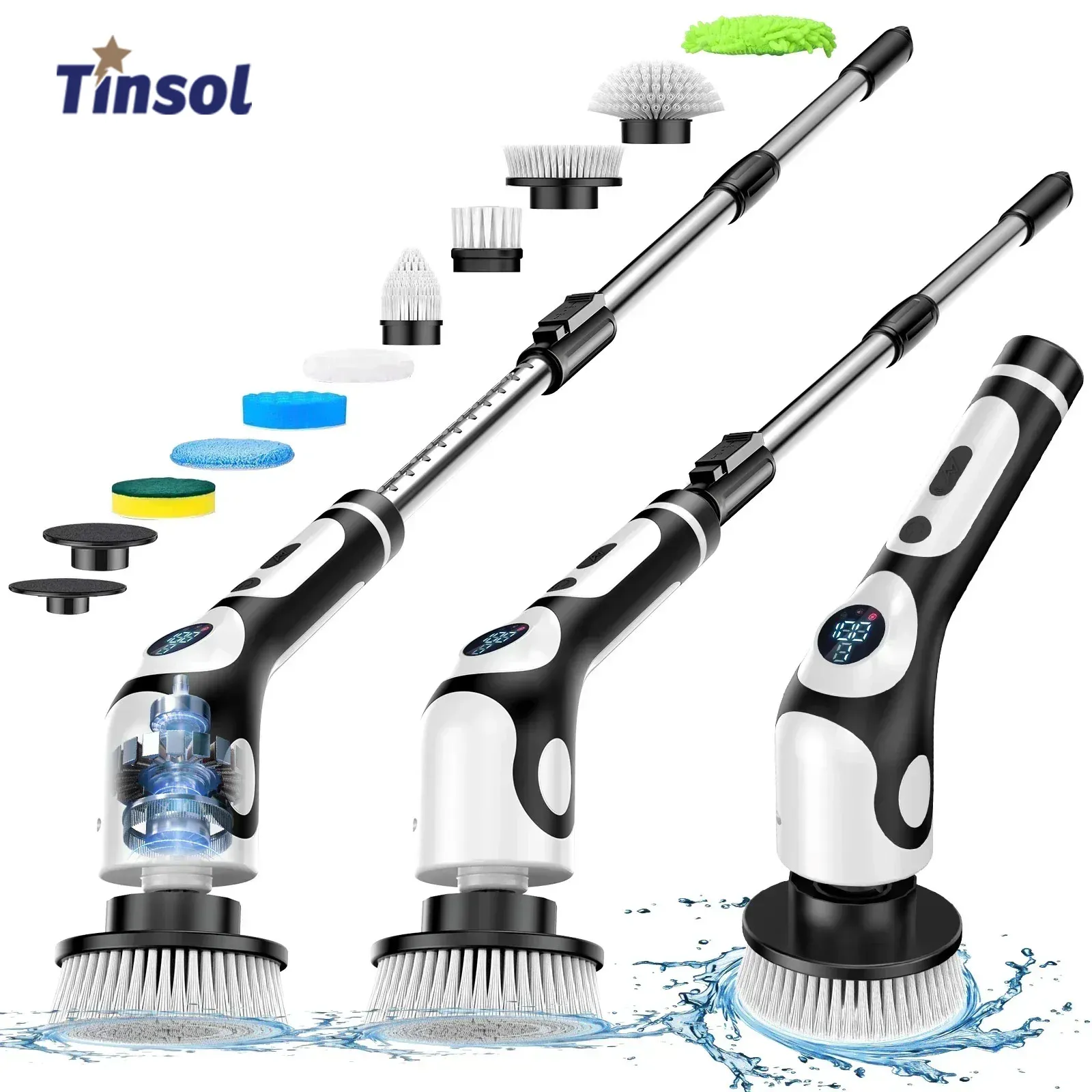 Brosse de nettoyage électrique multifonctionnelle TINSOL 11 en 1, rechargeable, intelligente, rotative, pour la cuisine