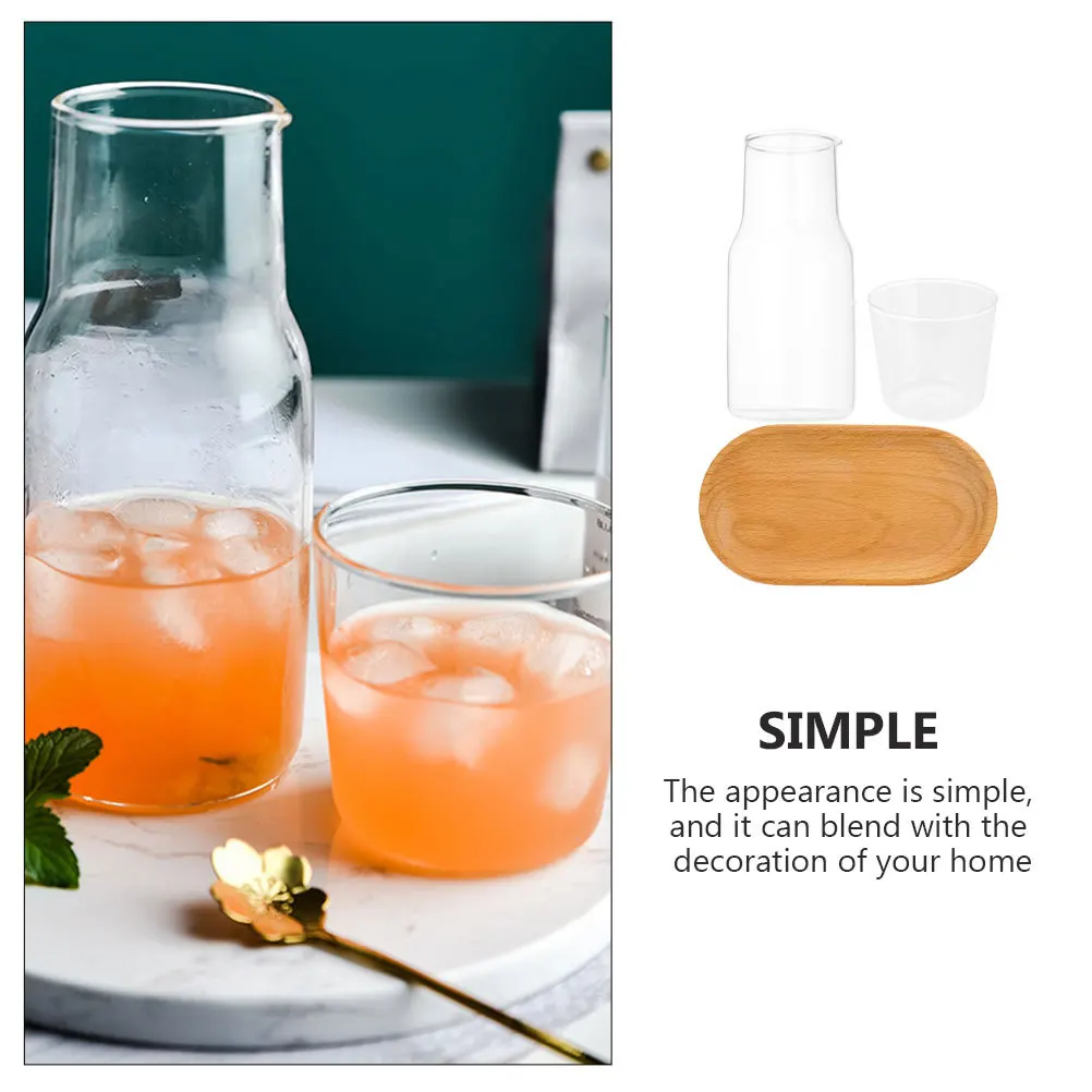 

1Set Water Carafe Set Wear Resistant Transparent Glass Pitcher Tray Bedside Nightstand Water Decanter for Home Office