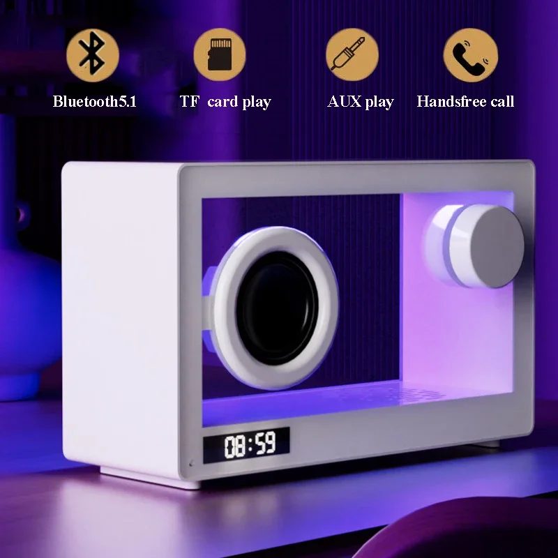 Portable Bluetooth Speaker Wireless Transparent Soundbar Music Box with Colorful Ambient Light Handsfree Call TF Card Music Play