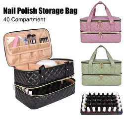 Nail Polish Storage Bag Portable Cosmetic Essential Oil Bag Nail Care Kit Double Layer 40 Compartment Nail Care Tool Storage Box