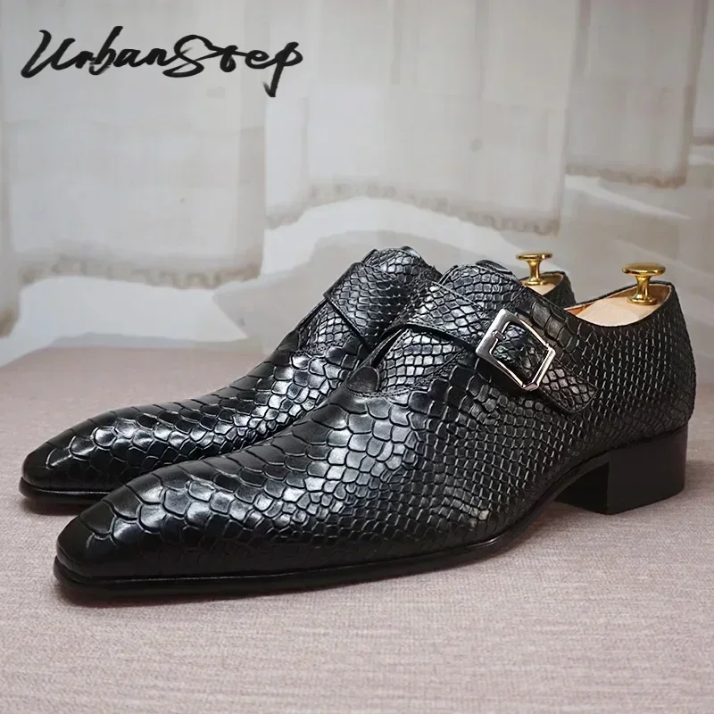 

Luxury Men's Loafers Dress Shoes Snake Prints Formal Men Casual Shoes Black Brown Monk Loafers Office Wedding Leather Shoes Men