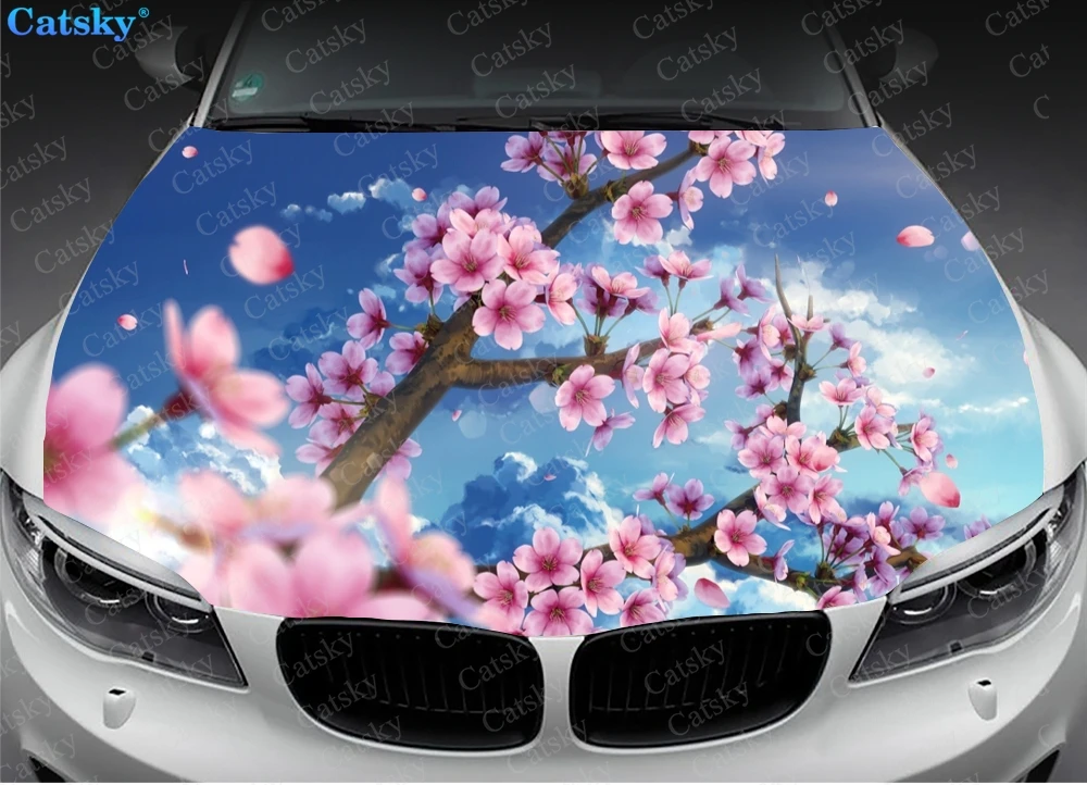 Cherry Blossom Car Hood Sticker Painting Self-adhesive Universal Auto Accessories Film Modified Hood Protect Decal Decoration