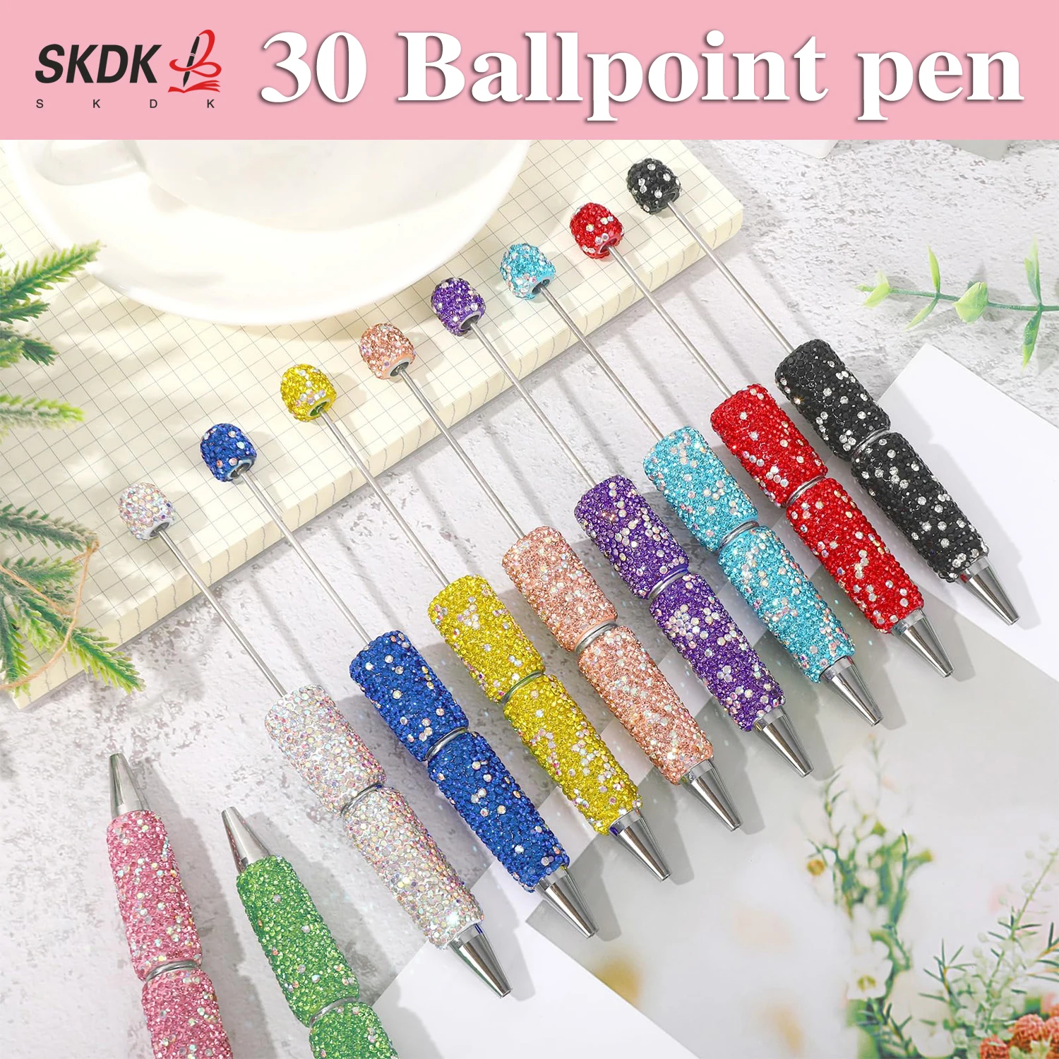 

30Pcs DIY Glitter & Ballpoint pen – Creative Writing Bead Pen Perfect for Birthday and Wedding Presents