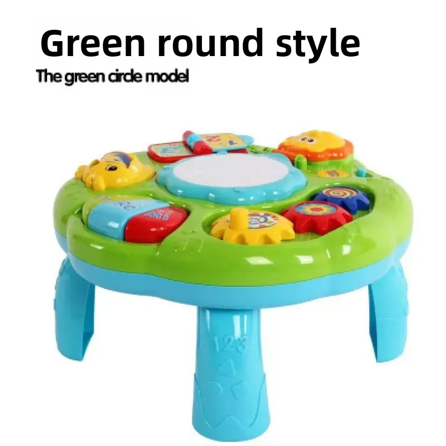 Tambor de mão com luzes e música para bebés, mesa de aprendizagem multifuncional, brinquedo educativo e mesa de jogos para crianças de 1 a 3 anos.