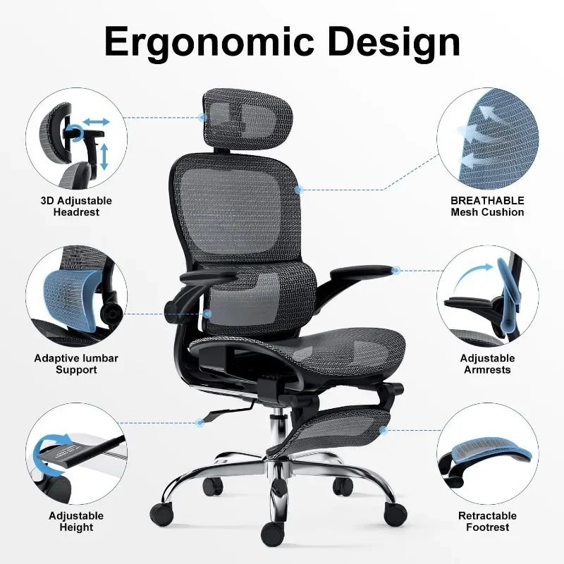 Ergonomic Office Chair,Office Chair with Tilt Function Ergonomic Chair with Adaptive Backrest, Adjustable Headrest，home.