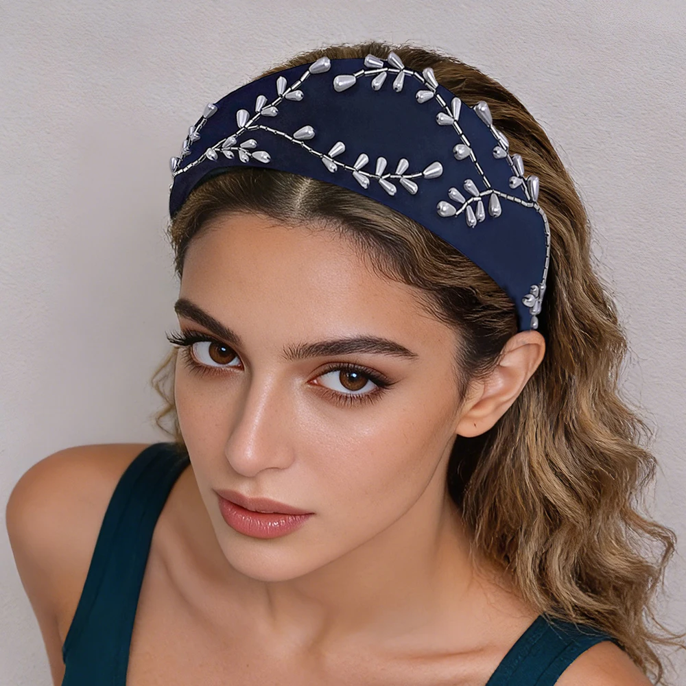 

Модная повязка на голову с широкими полями, аксессуар для волос ручной работы, винтажная повязка с жемчугом, универсальная элегантная заколка для волос SA68